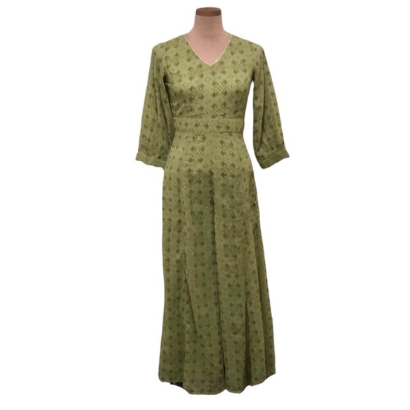 Ridhi Mehra x Indya Wide Leg Flare Jumpsuit Size XS Green Gold Print - Picture 1 of 12